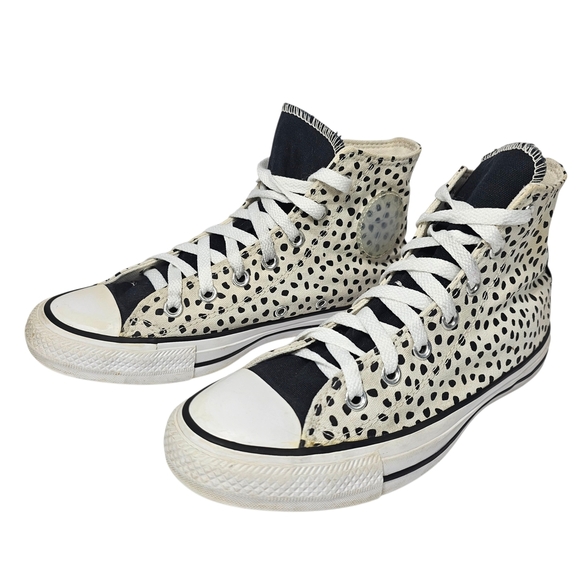 Converse Black and Cream Polka Dot High-Tops Sz 8 - Picture 4 of 9